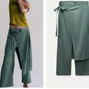 Zara Teal Wrap Cropped Pants